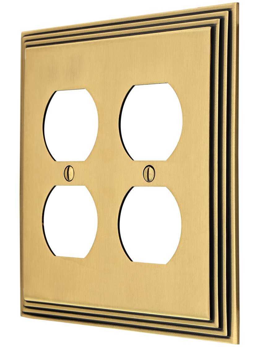 Mid-Century Duplex Outlet Cover - Double Gang in Antique Brass.
